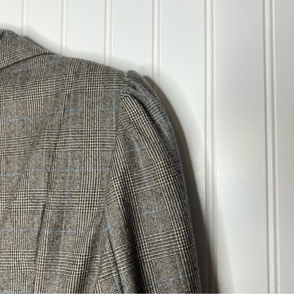 Banana Republic Wool Blazer Brown Houndstooth Bias Plaid Peplum Size 6 - Picture 6 of 16